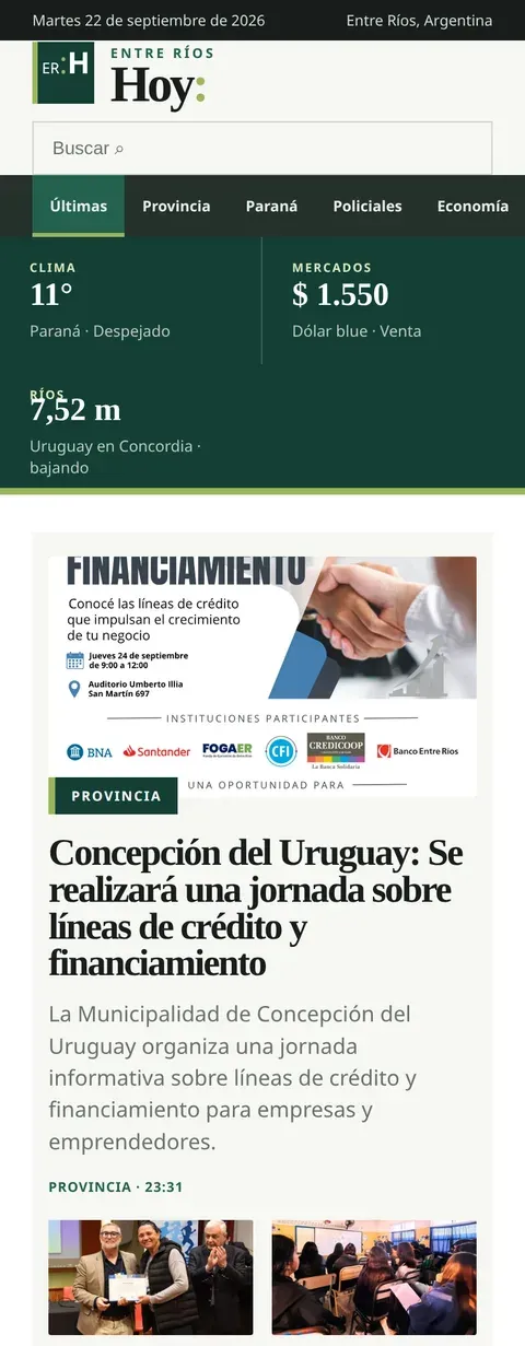 Portada de Entre Ríos Hoy en un teléfono