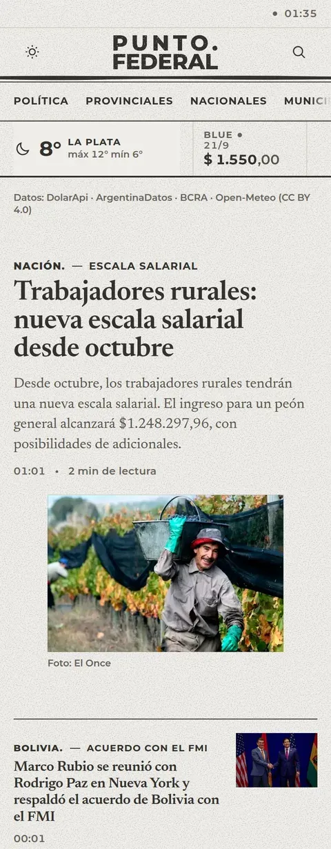 Portada de Punto Federal en un teléfono